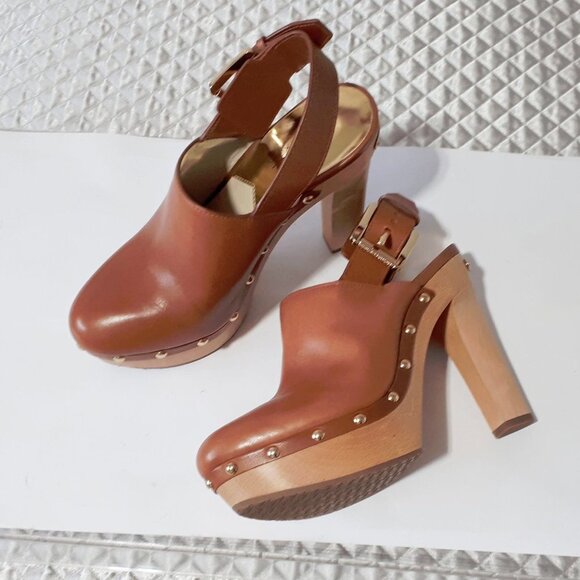 NWOT Michael Kors brown leather slingback clog heeled mule - Picture 8 of 13
